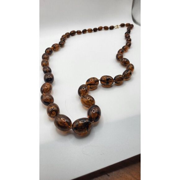Vintage 70s Graduated Beaded Acrylic Faux Amber Necklace 29 in - Picture 7 of 8